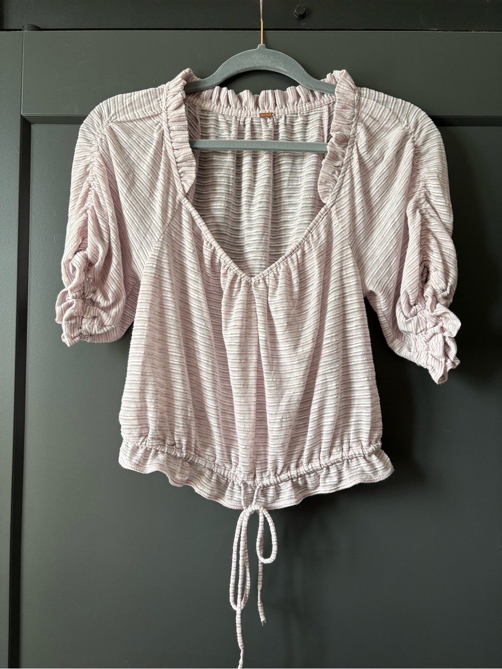 Free People Dorothy Striped Ruched Puff Sleeve Top | Fawn Pink